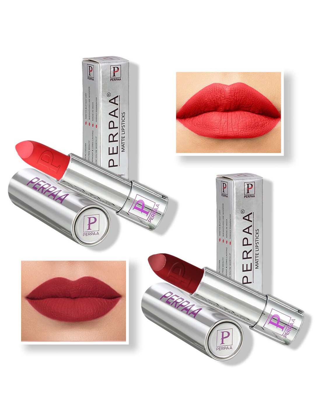 

PERPAA Set of 2 Push Button Matte Lipstick 3.5g each- Matte Orange 193 & Bridal Maroon 304