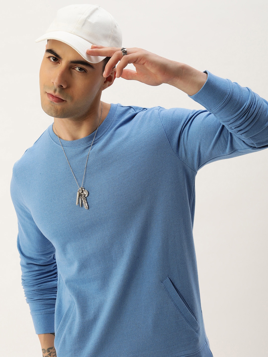 

Kook N Keech Men Solid Knitted Sweatshirt, Blue