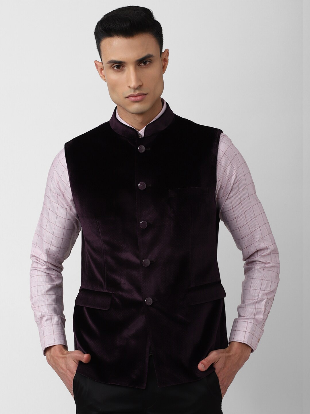 

Van Heusen Men Woven Nehru Jacket, Purple