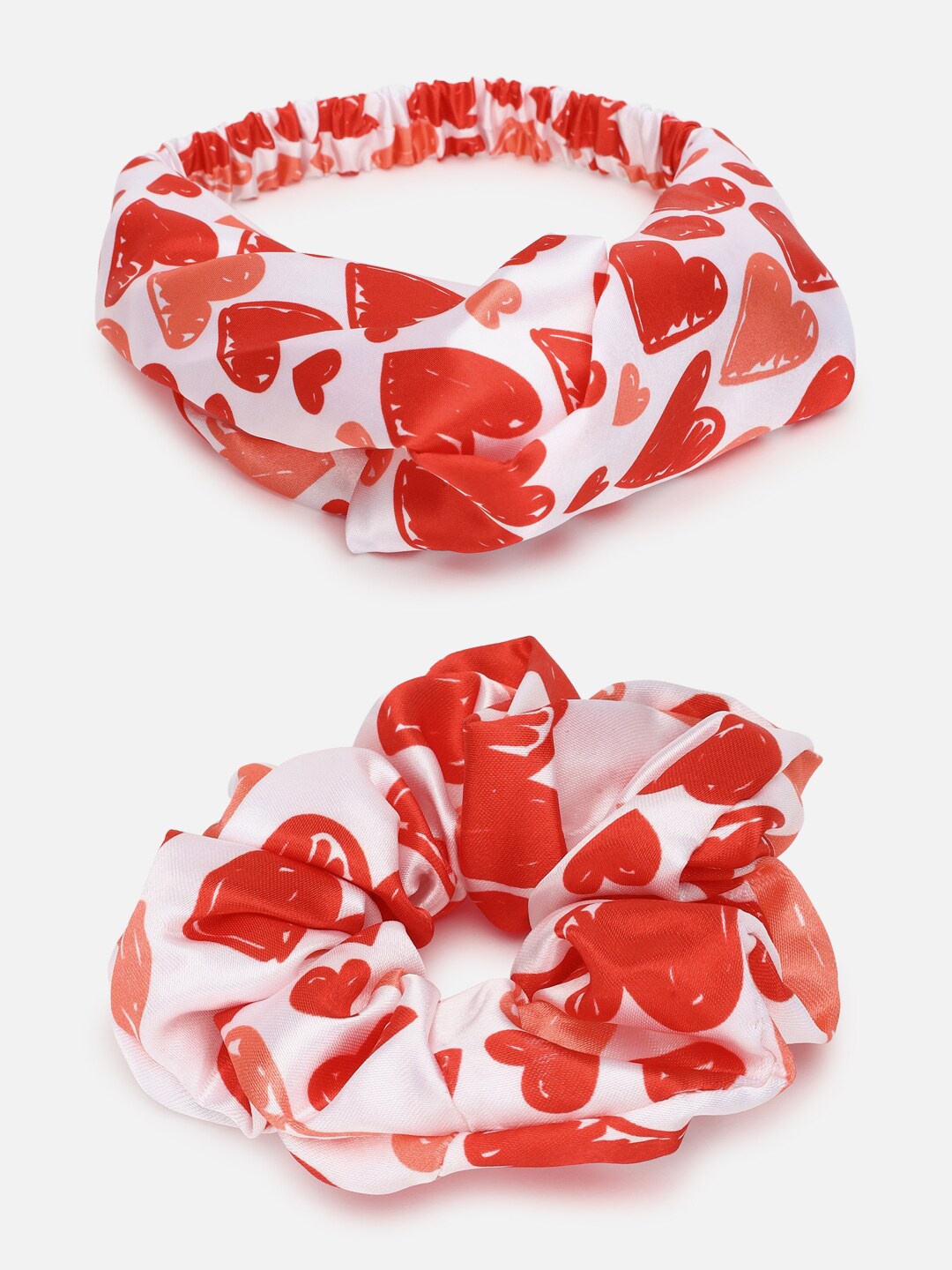 

FOREVER 21 Women Printed Ponytail Holder & Hairband Set, Red