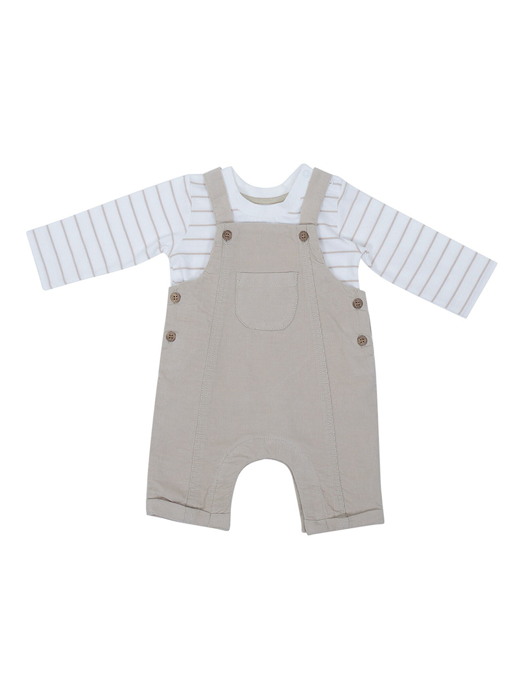 

haus & kinder Boys Cotton Straight Leg Fit Dungaree With T-Shirt, Beige