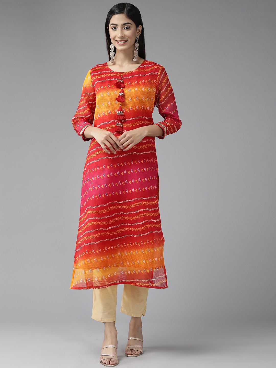 

Yufta Women Bandhani Printed Kurta, Red