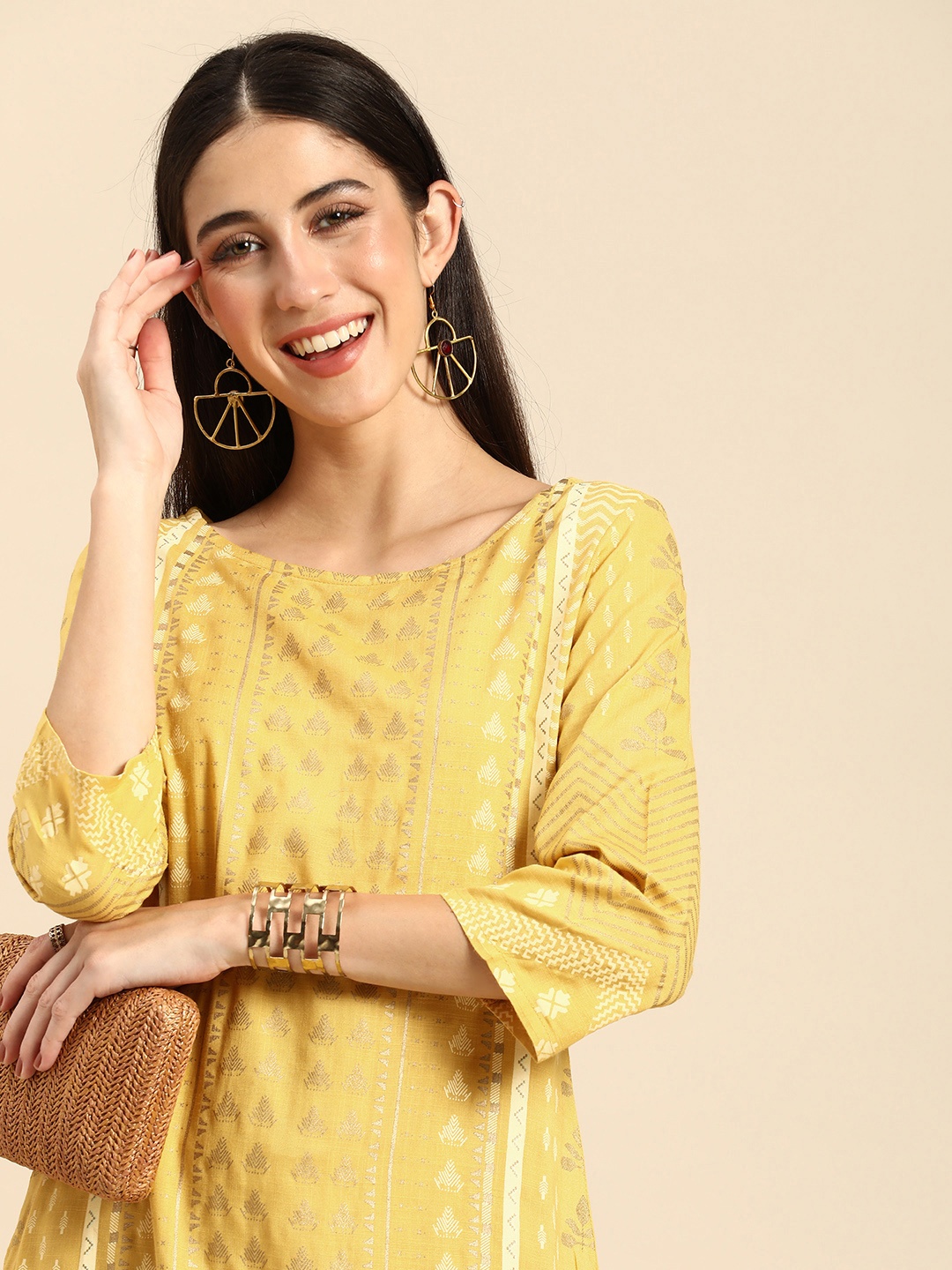 

Anouk Women Ethnic Motifs Woven Design Kurta, Yellow