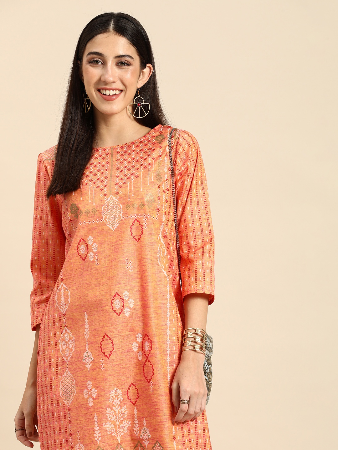 

Anouk Women Ethnic Motifs Printed Printed Kurta, Orange