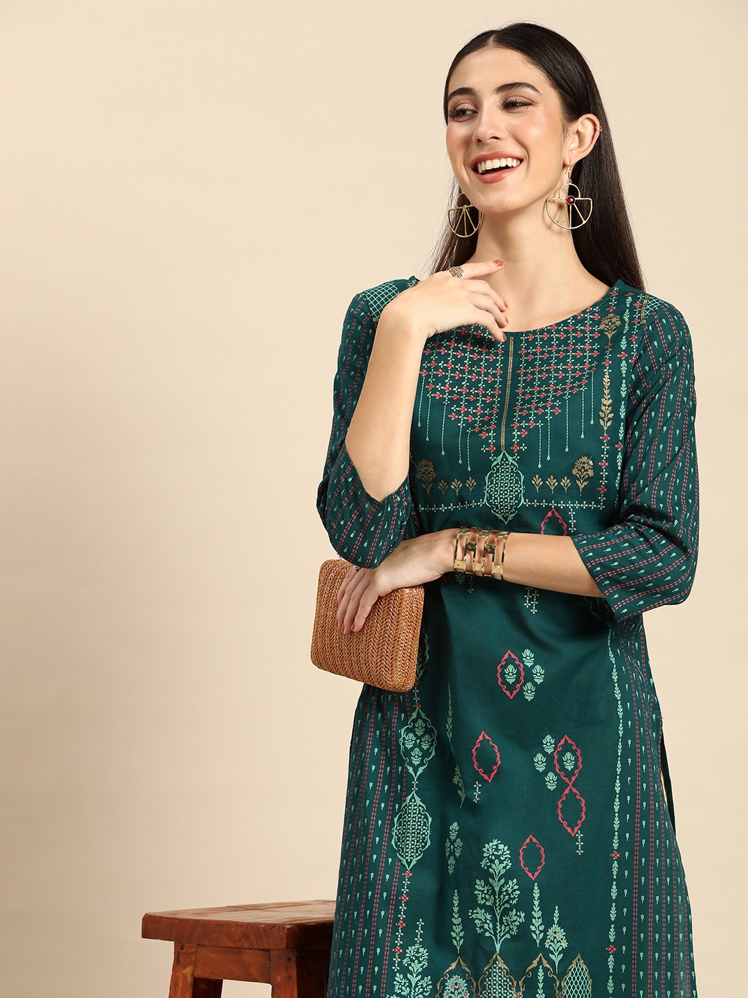 

Anouk Women Ethnic Motifs Printed Kurta, Green