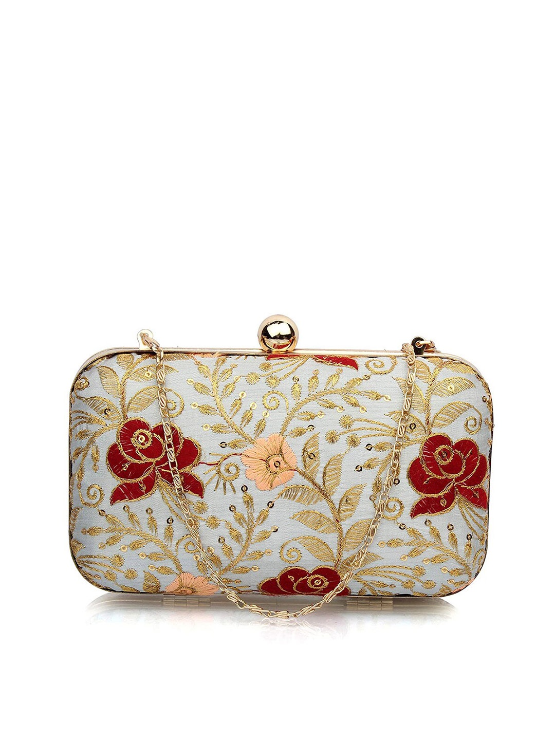

Style Shoes Embroidered Box Clutch, Gold