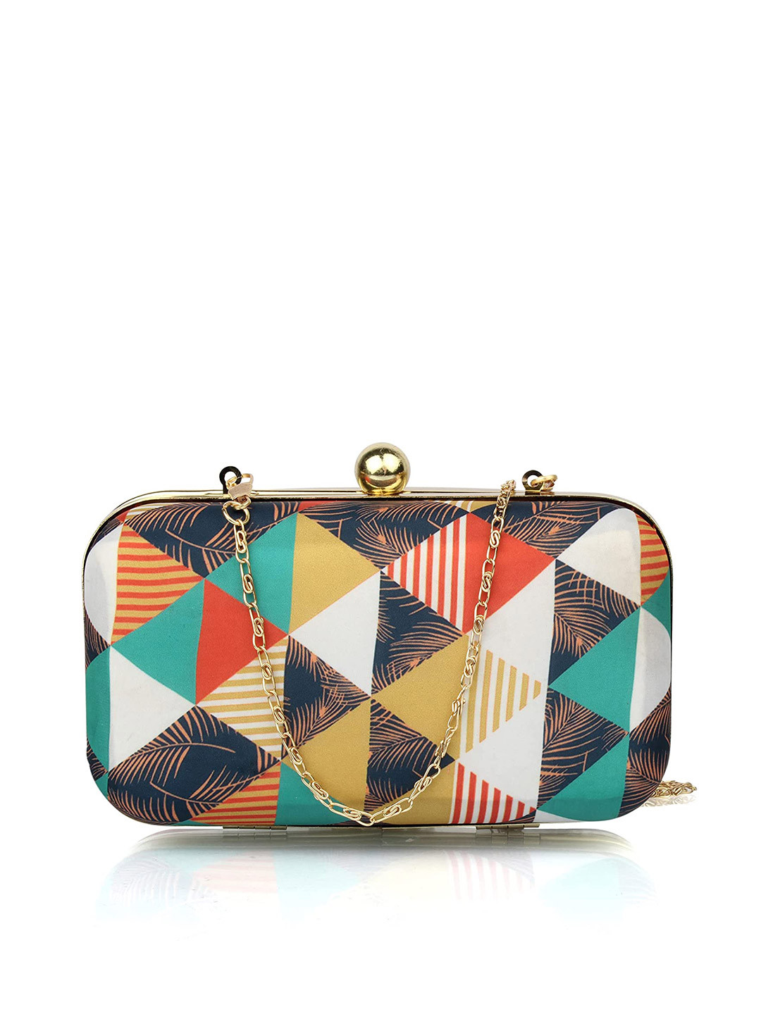 

Style Shoes Printed Box Clutch, Gold