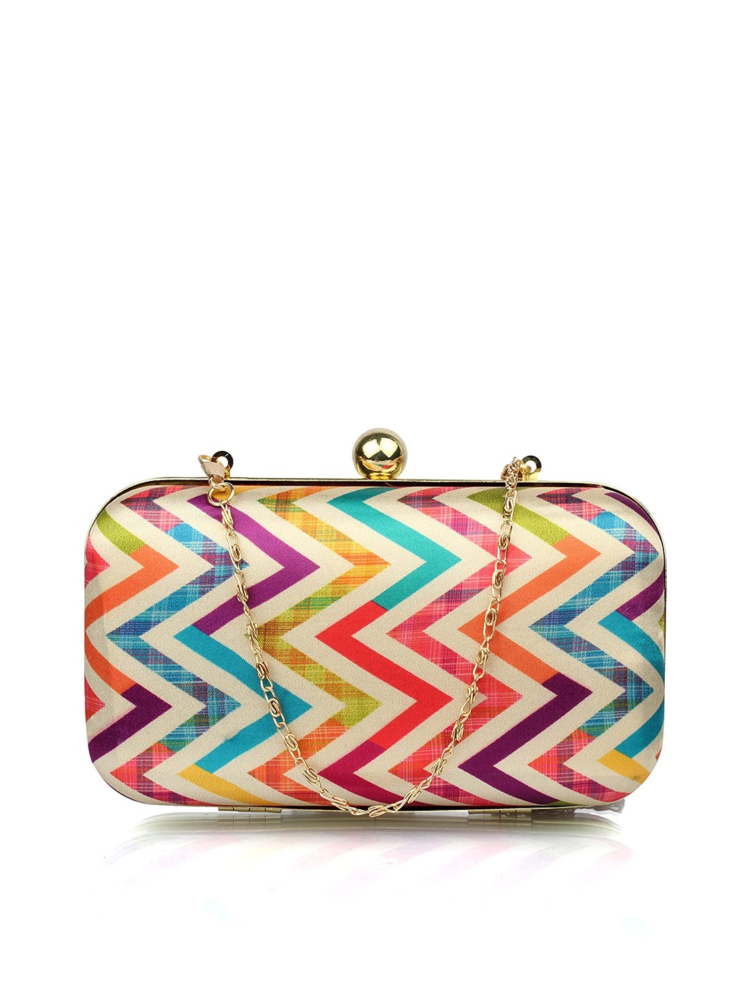 

Style Shoes Printed Box Clutch, Gold