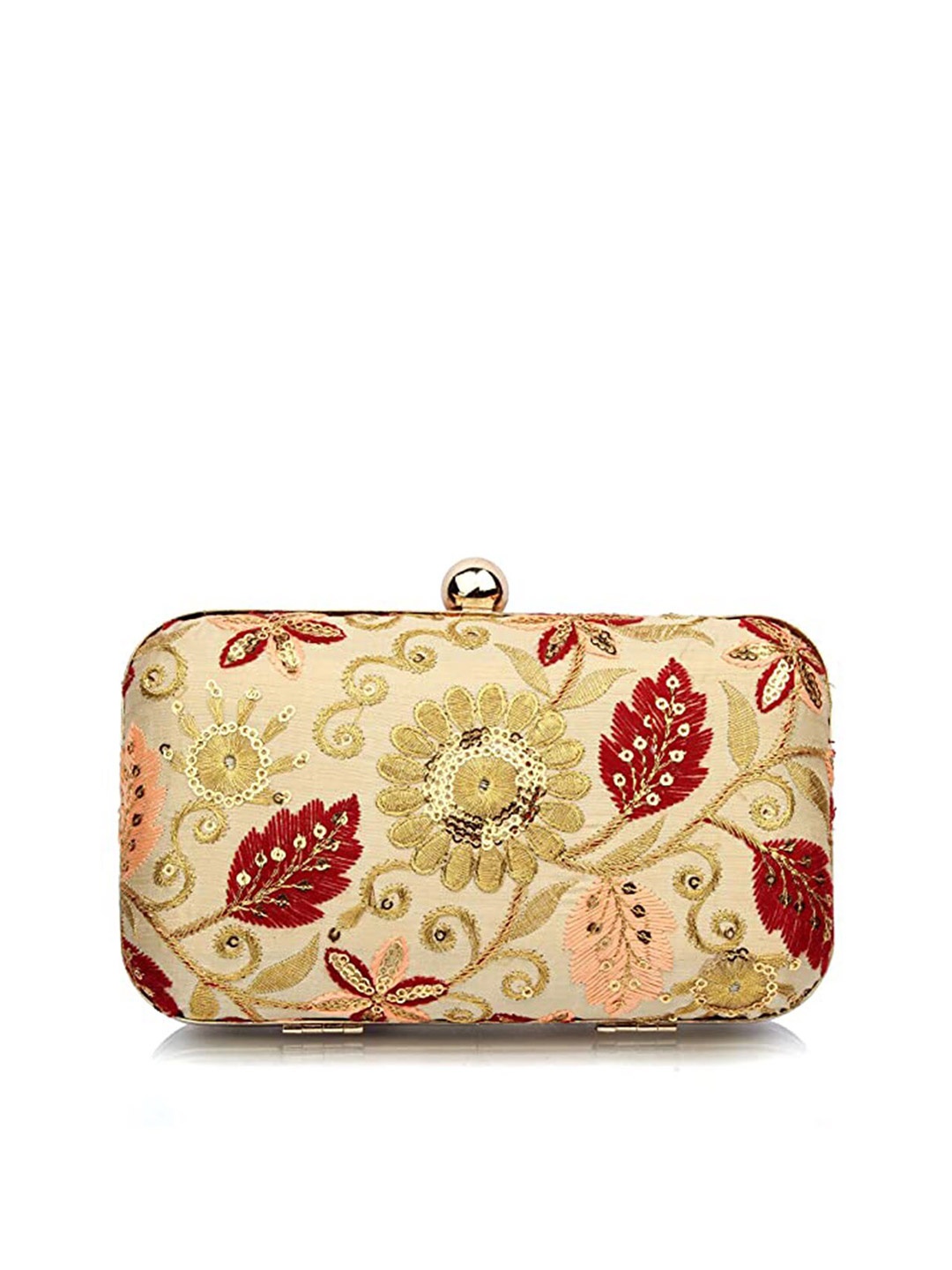 

Style Shoes Beige & Green Embroidered Embroidered Box Clutch