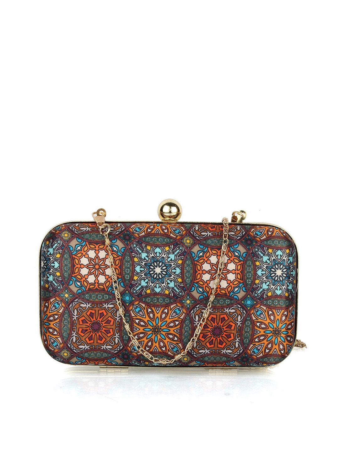 

Style Shoes Printed Box Clutch, Gold