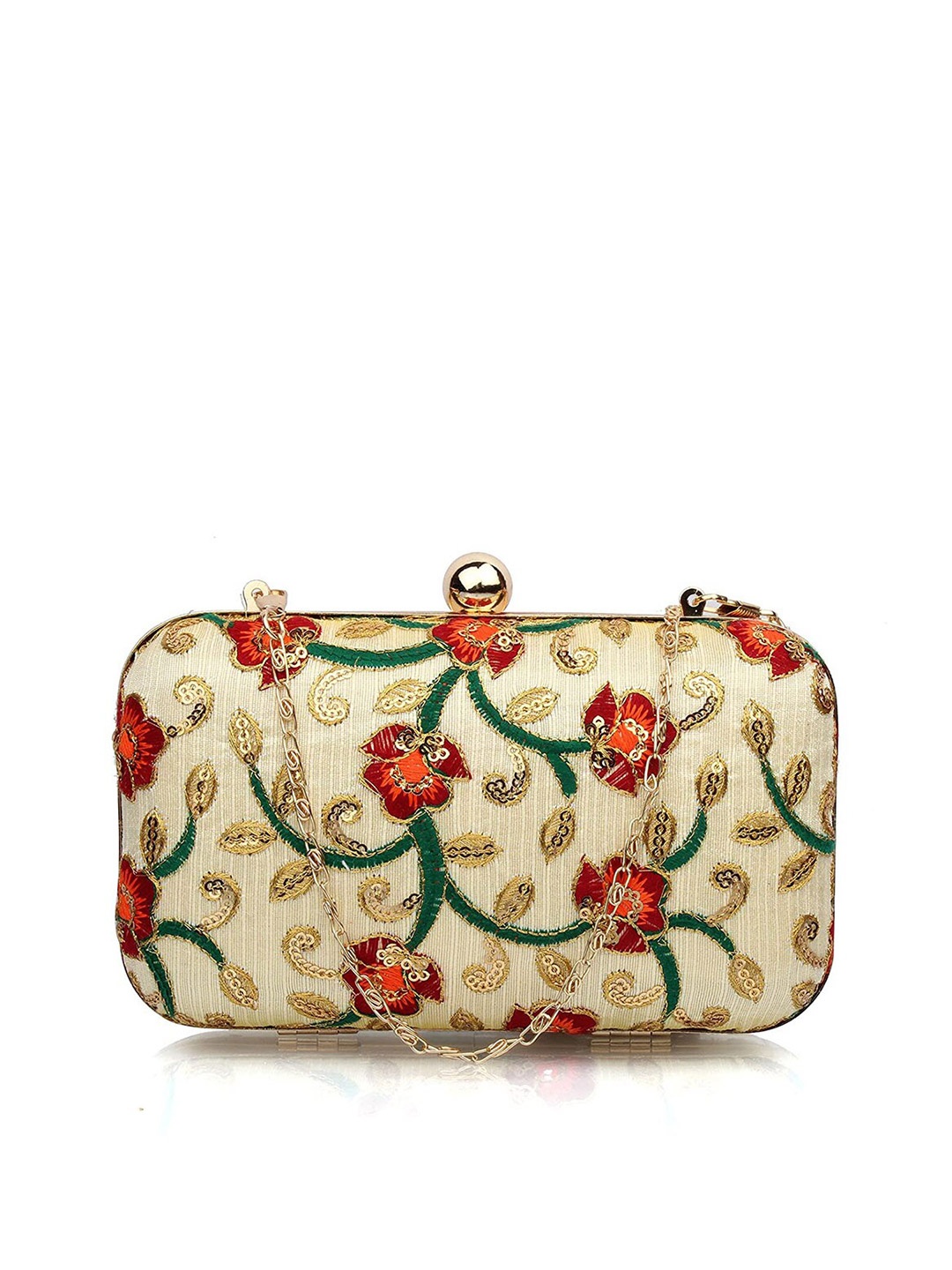 

Style Shoes Embroidered Box Clutch, Gold