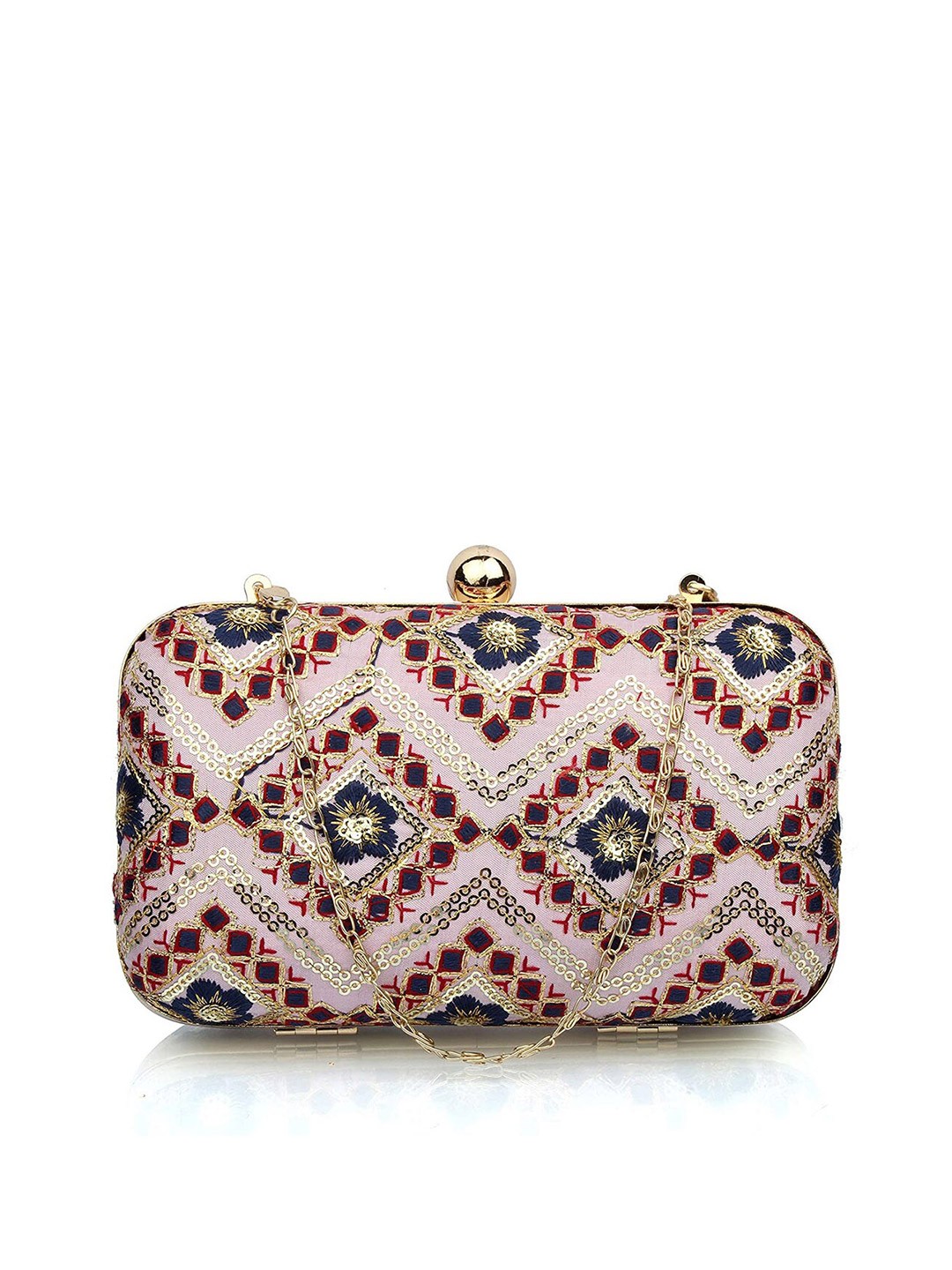 

Style Shoes Embroidered Box Clutch, Pink