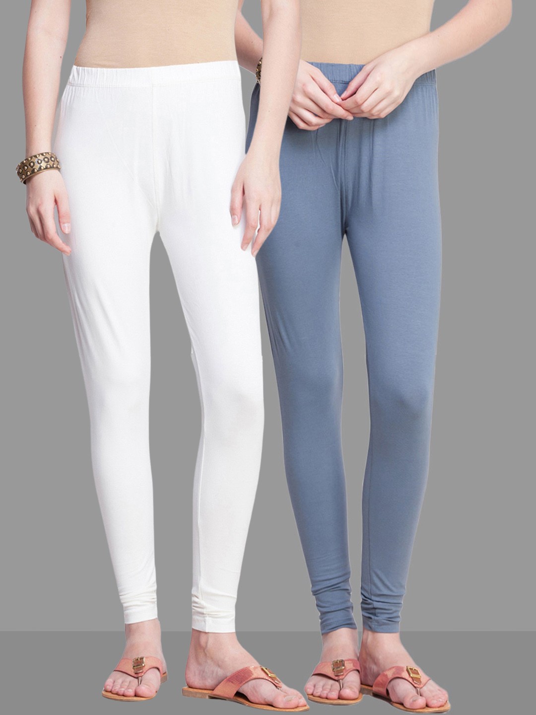 

Dollar Missy Pack of 2 Cotton Comfort-Fit Ankle-Length Leggings, Grey