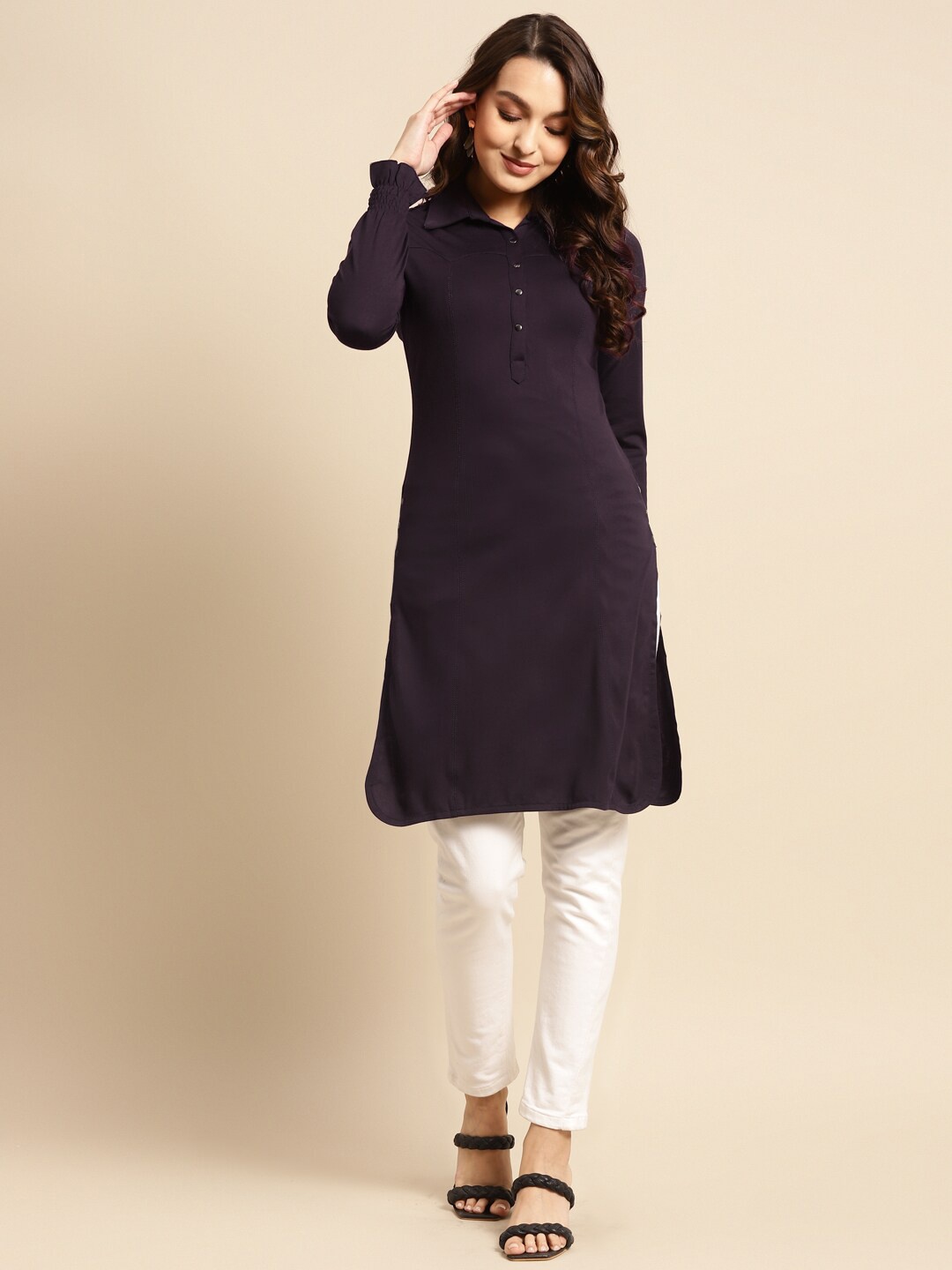 

Lakshita Women Shirt Collar Panelled Kurti, Purple