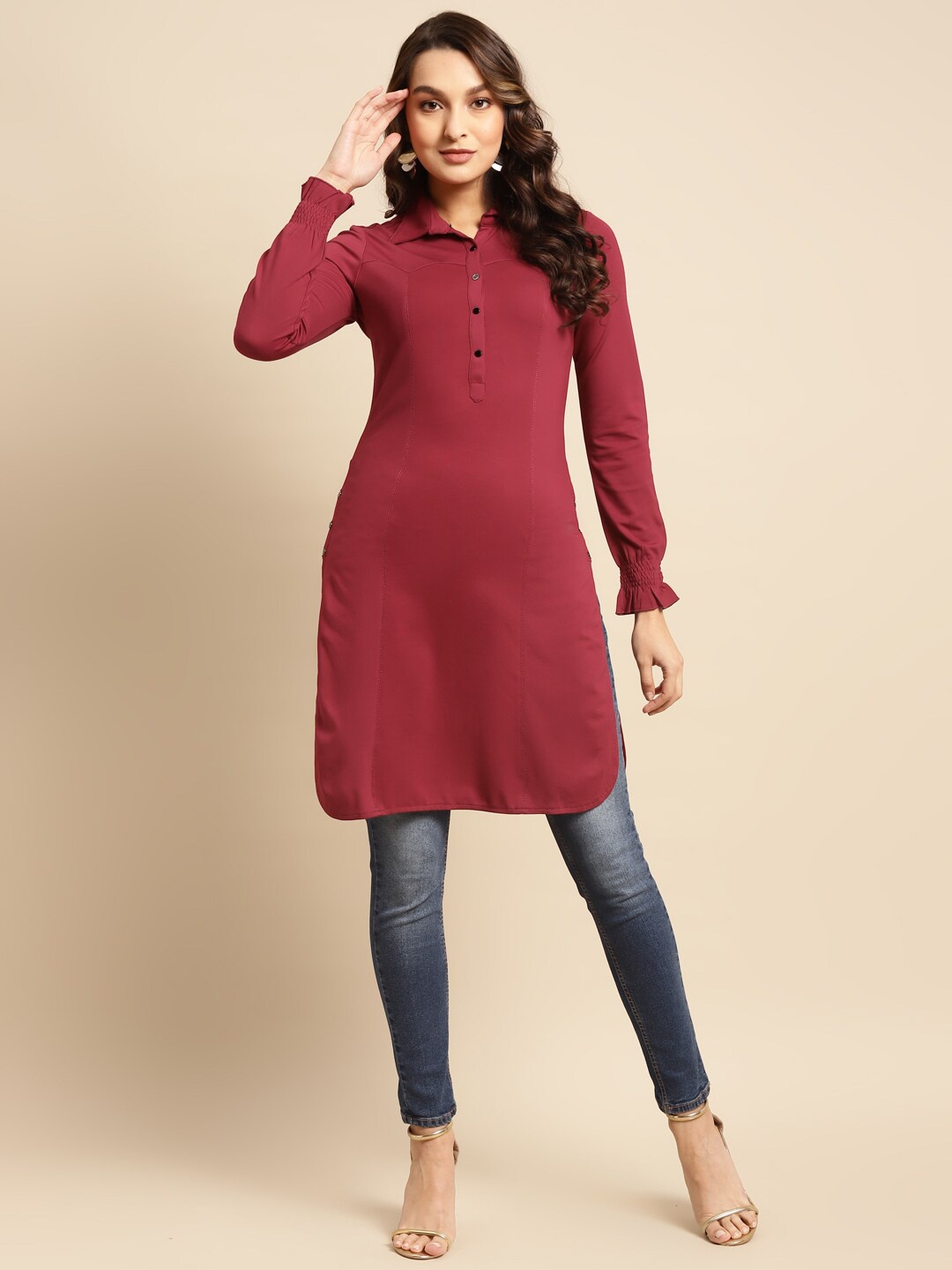 

Lakshita Shirt Collar Kurta, Red