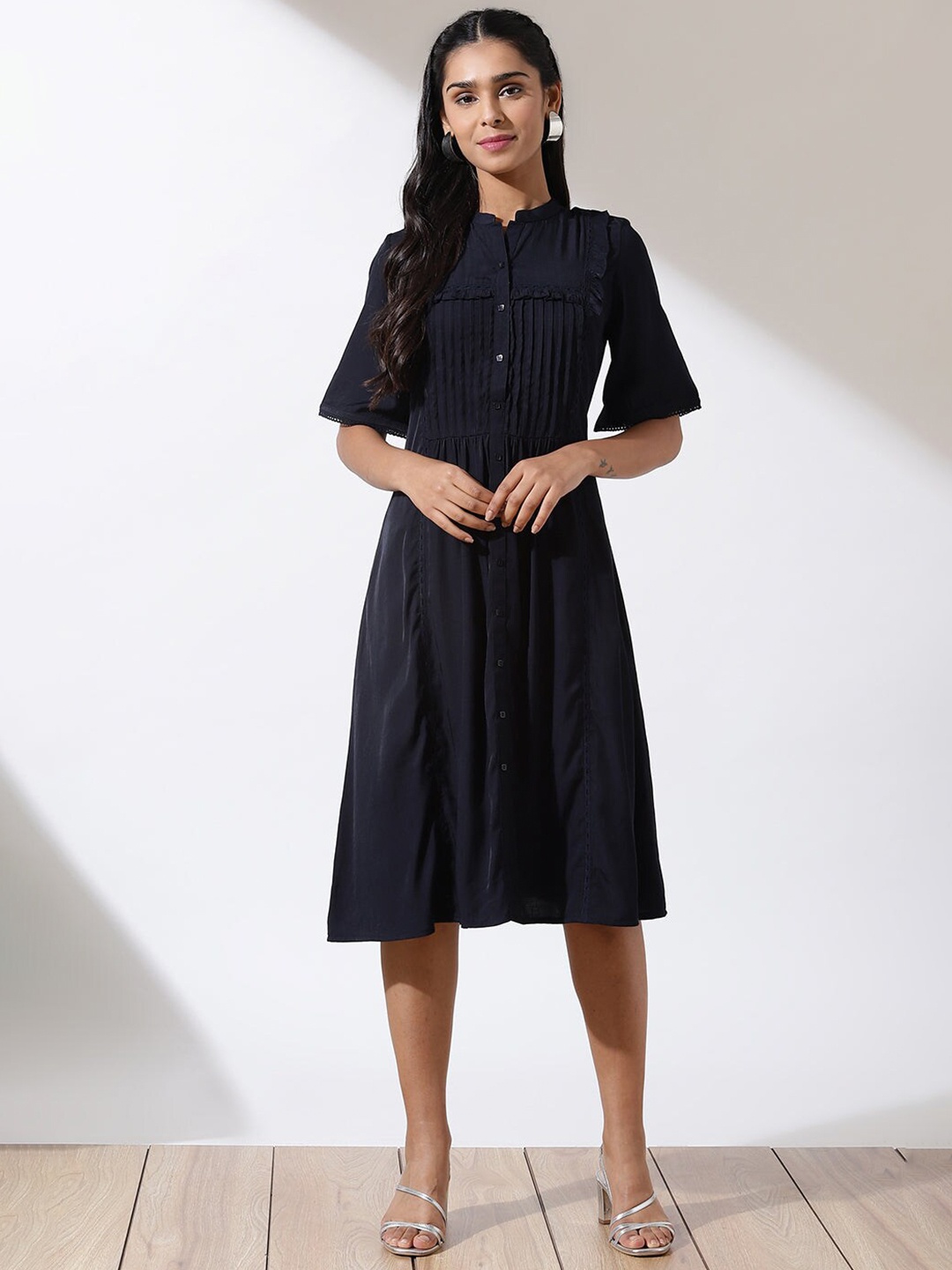 

Lakshita Pure Cotton Gathered Shirt Dress, Navy blue