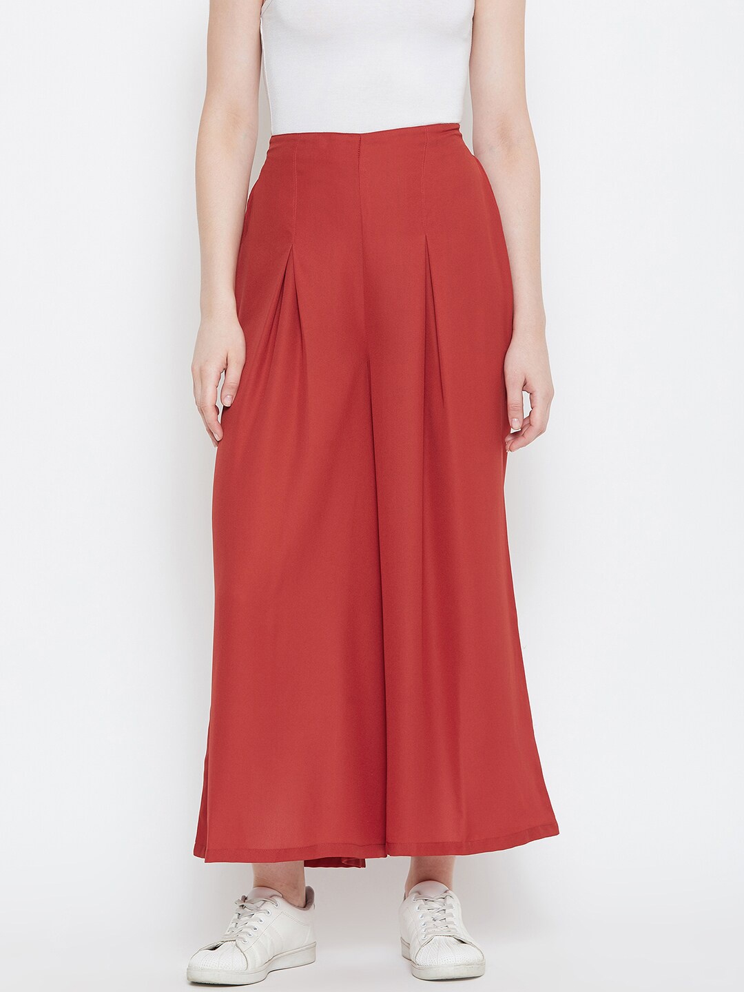 

La Zoire Women Flared Georgette Palazzos, Rust