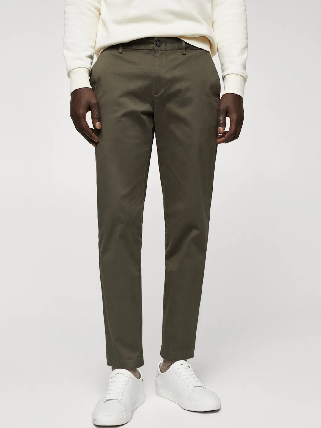 

MANGO MAN Men Tapered Fit Cotton Regular Trousers, Olive