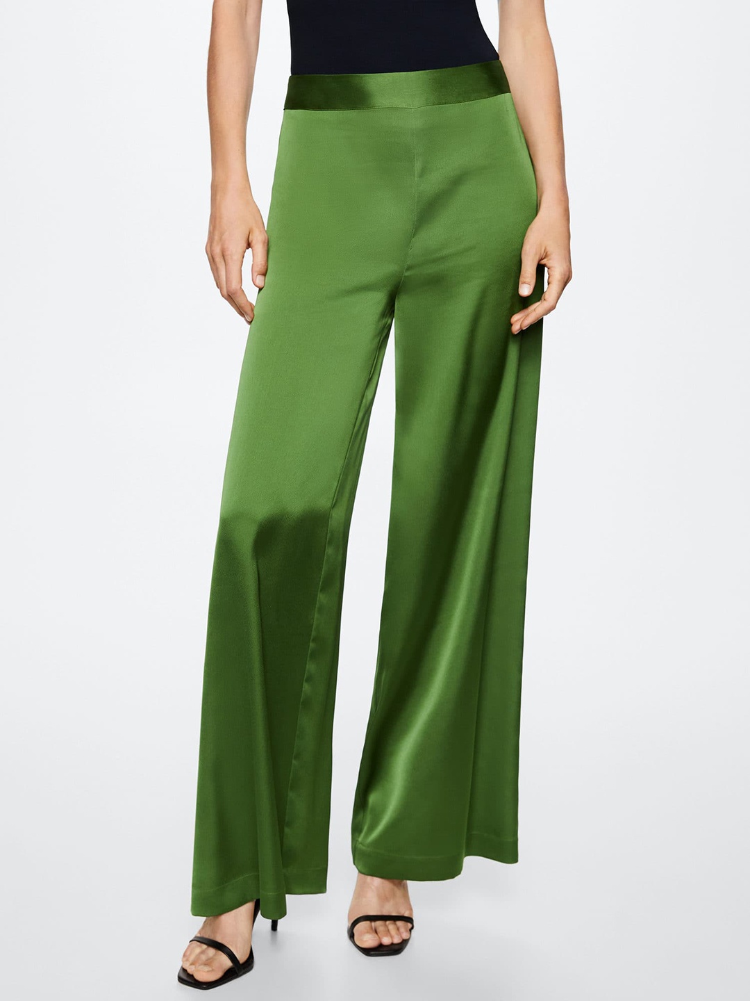 

MANGO Women Satin-Finish Parallel Trousers, Green