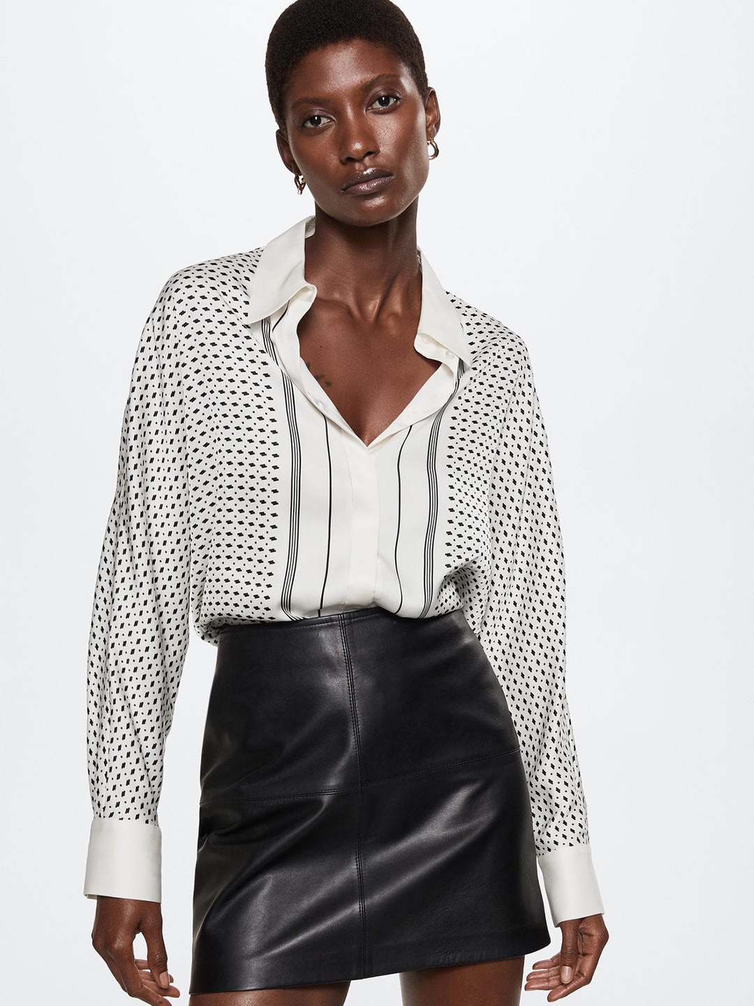 

MANGO Women Geometric Printed Casual Shirt, Cream