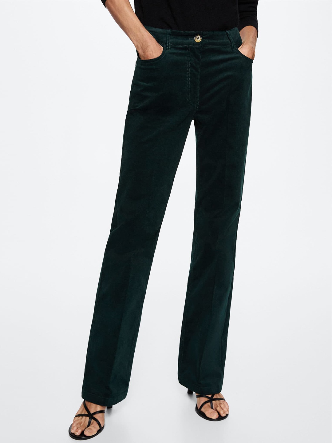 

MANGO Women Flared RegularCorduroy Trousers, Green