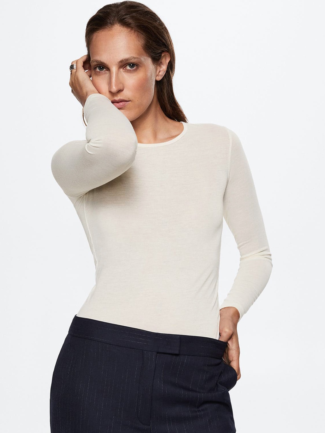 

MANGO Women Knitted T-shirt, Off white