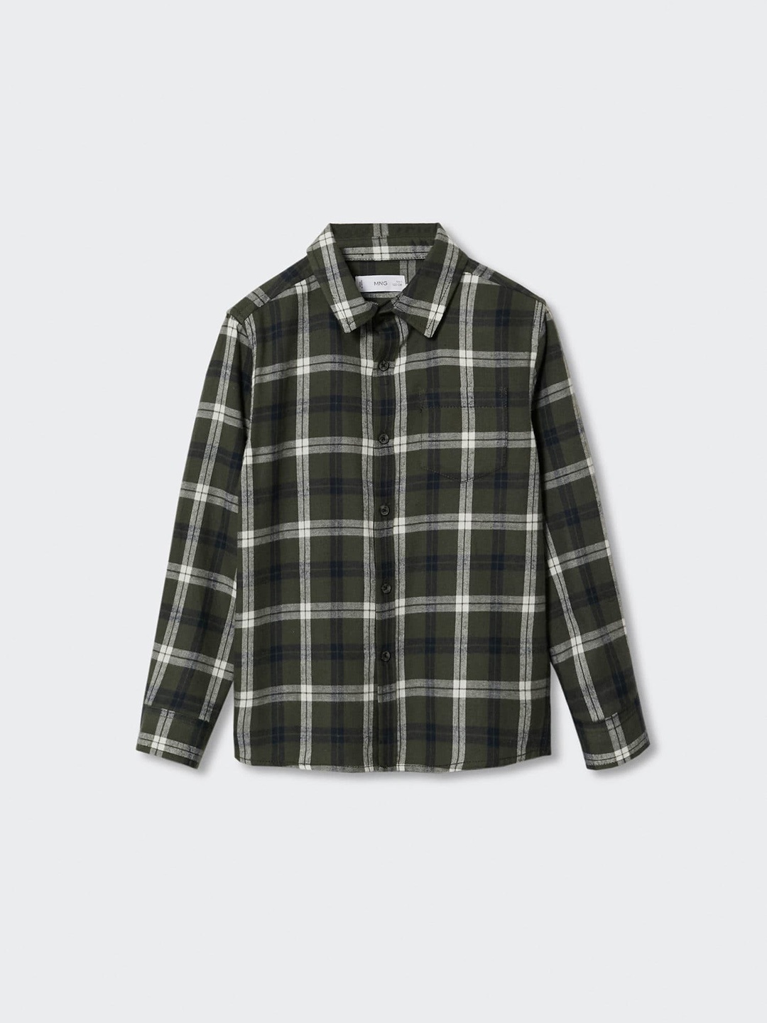 

Mango Kids Boys Tartan Checked Pure Cotton Casual Shirt, Olive