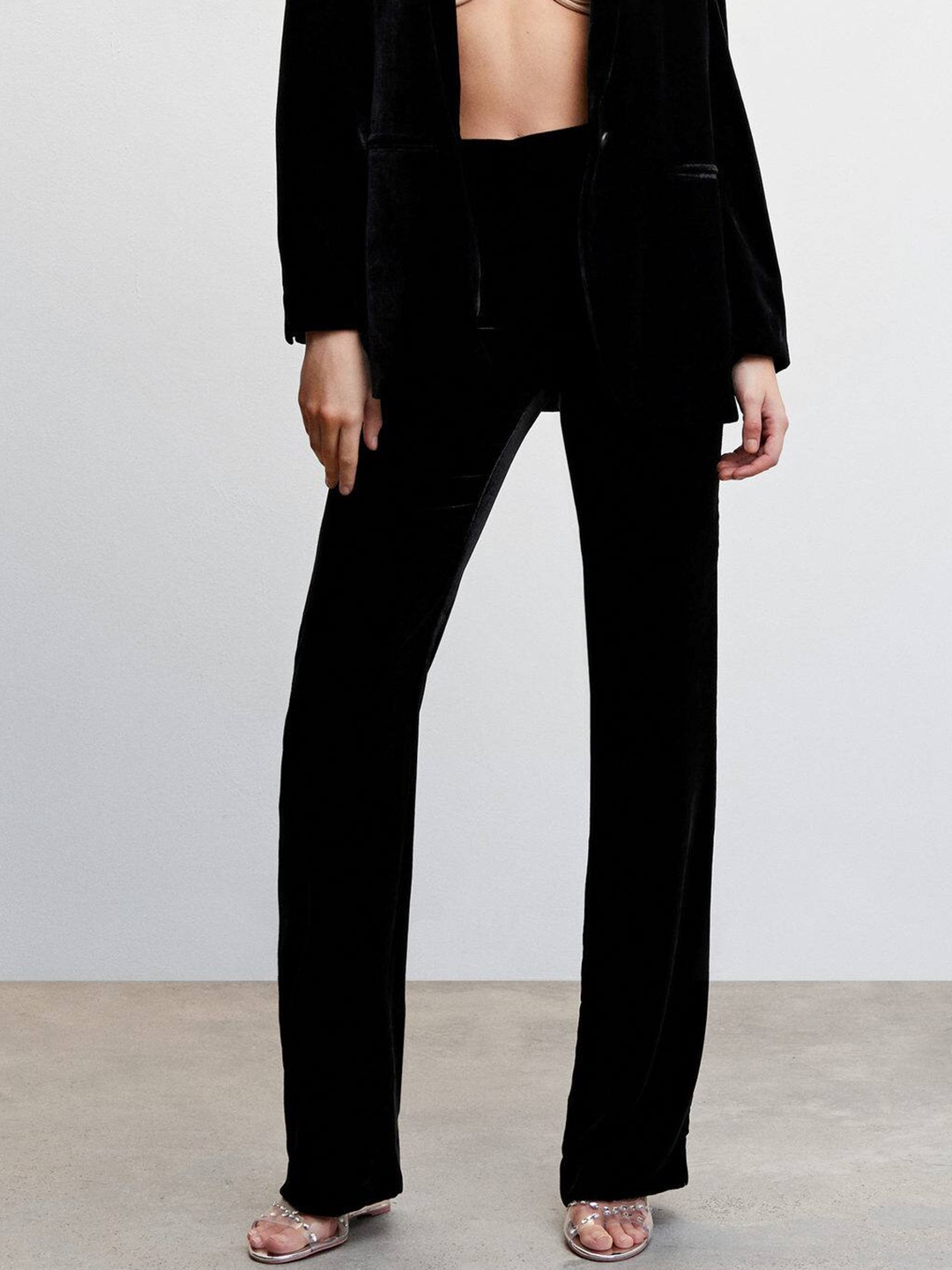 

MANGO Women Straight-Fit Velvet Trousers, Black