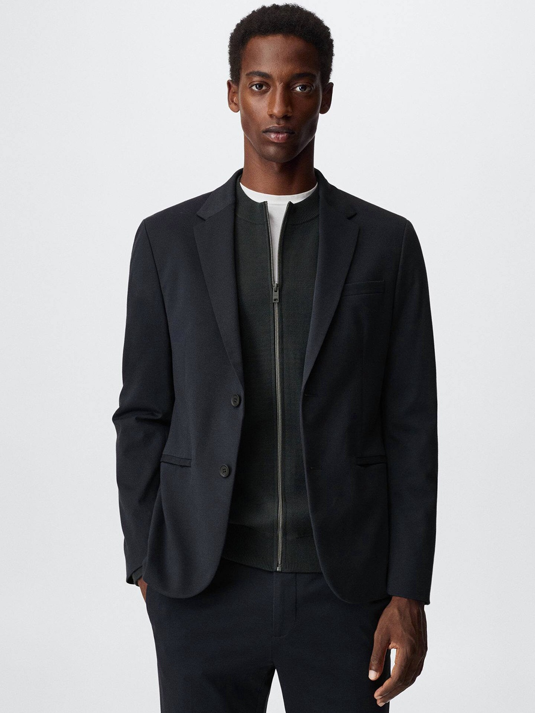 

MANGO MAN Solid Slim Fit Blazer, Navy blue