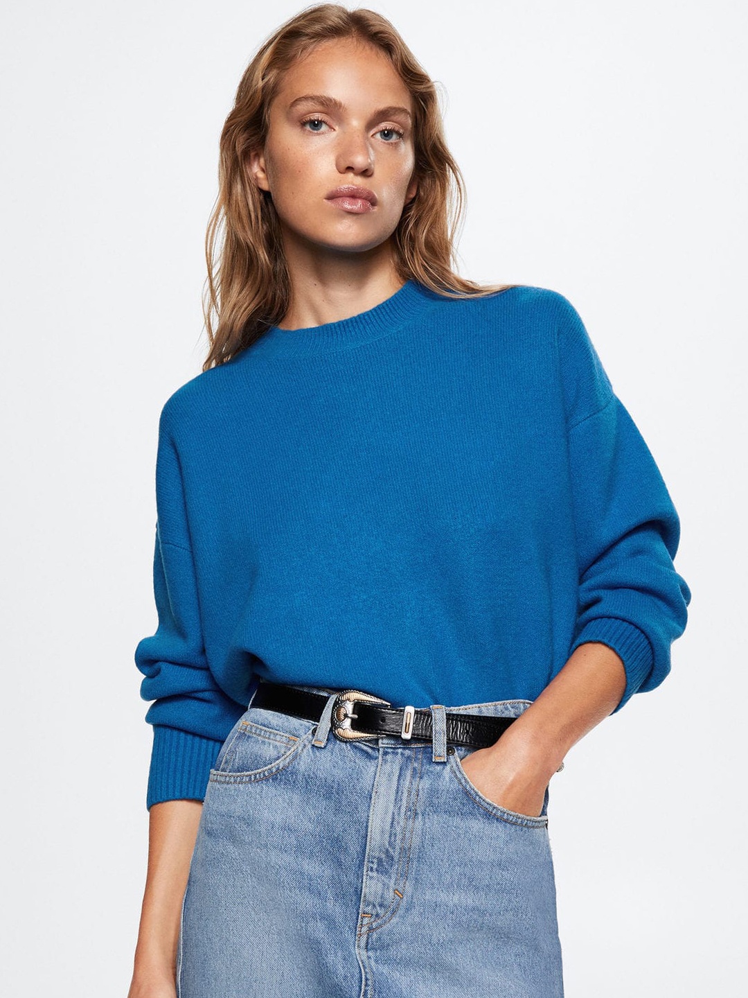 

MANGO Women Sustainable Oversized Pullover, Blue