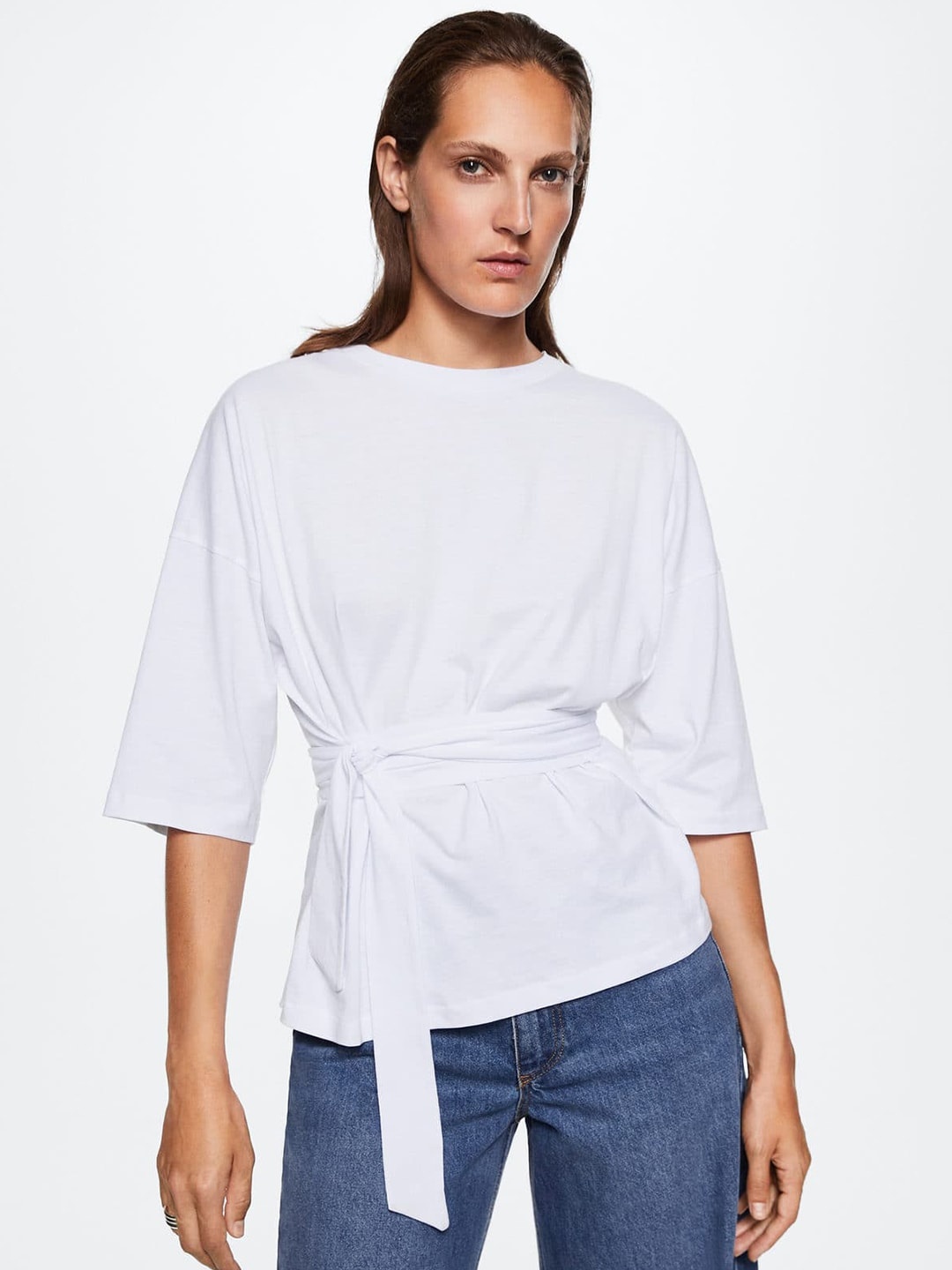 

MANGO Pure Cotton Drop-Shoulder Sleeves Top, White