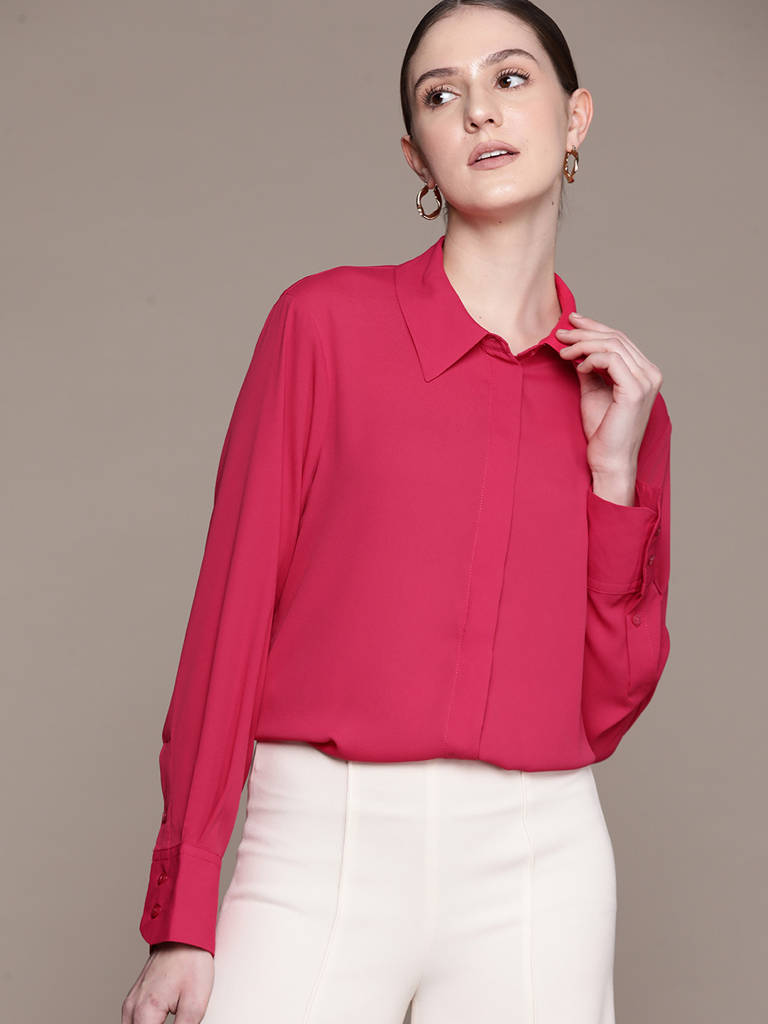 

MANGO Women Concealed Button Placket Casual Shirt, Magenta