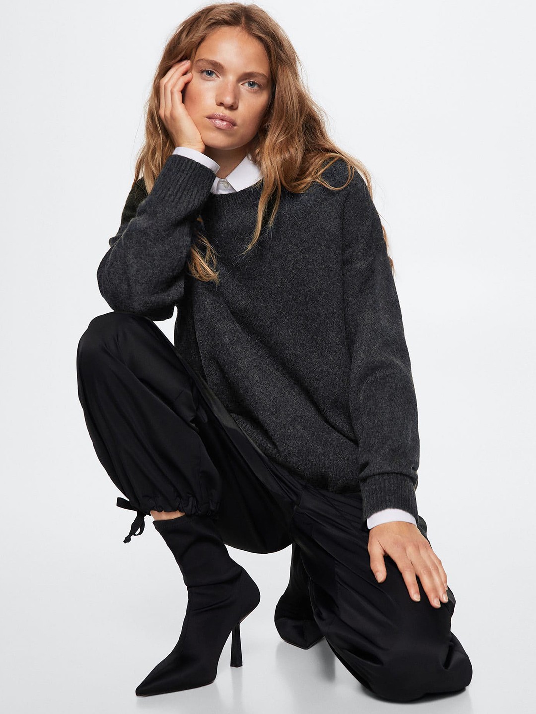 

MANGO Drop-Shoulder Sleeves Oversized Sustainable Pullover, Charcoal