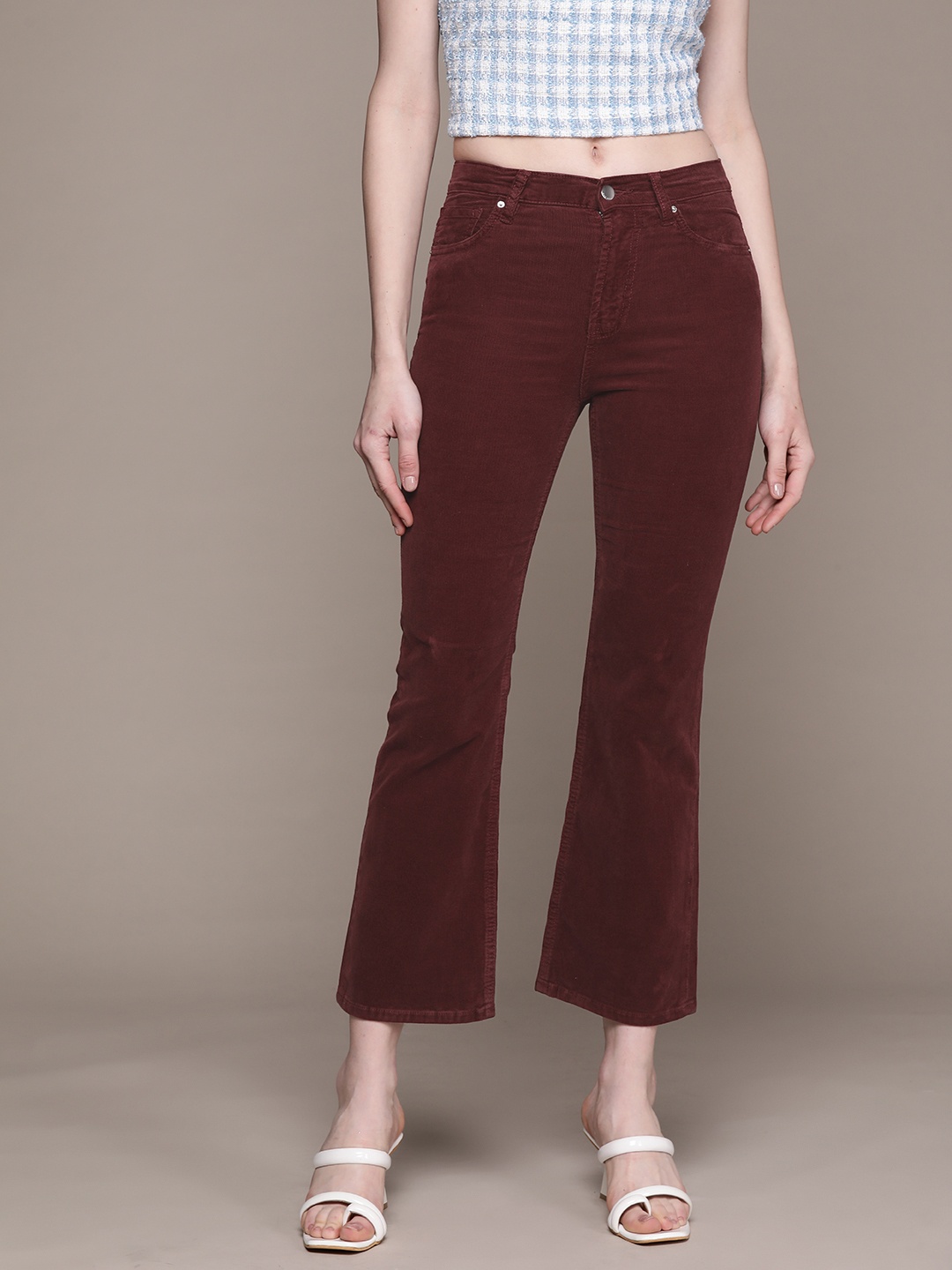 

MANGO Women Sustainable Corduroy Bootcut Jeans, Burgundy