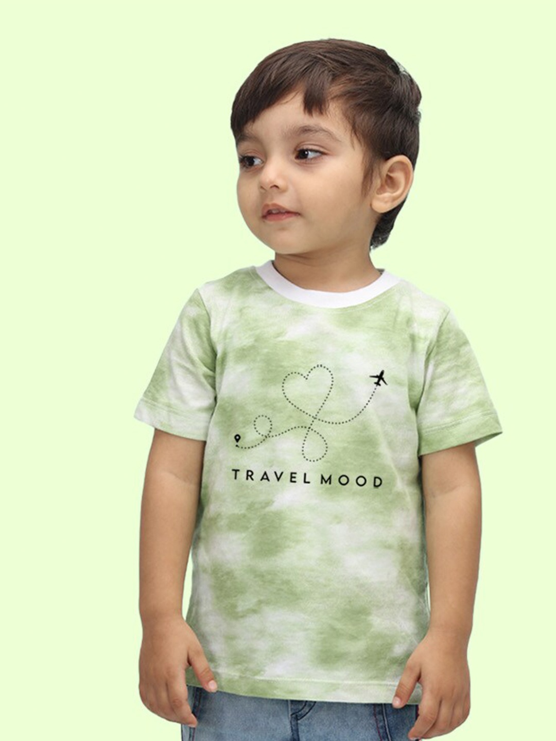 

NUSYL Kids Green Printed Raw Edge T-shirt