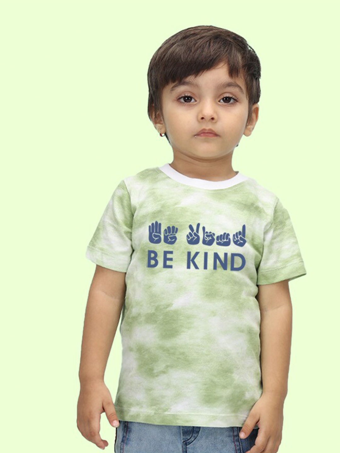 

NUSYL Kids Green Printed Raw Edge T-shirt