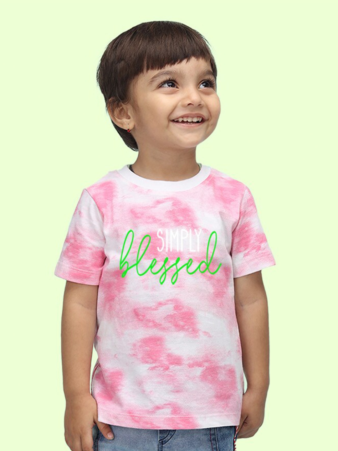

NUSYL Kids Pink Typography Printed V-Neck Raw Edge T-shirt