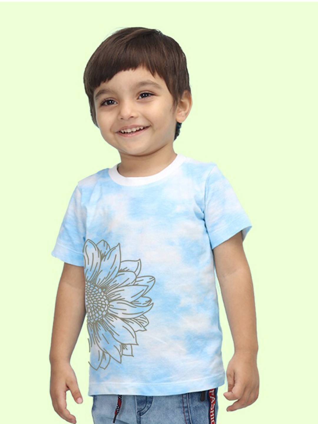 

NUSYL Kids Blue Printed Raw Edge T-shirt