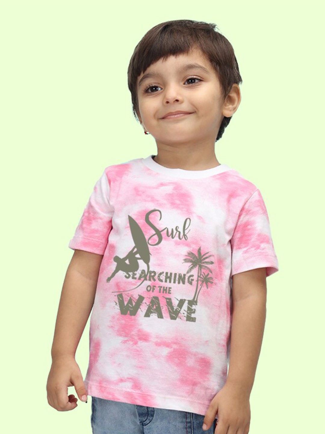 

NUSYL Kids Pink Dyed Drop-Shoulder Sleeves Tropical T-shirt