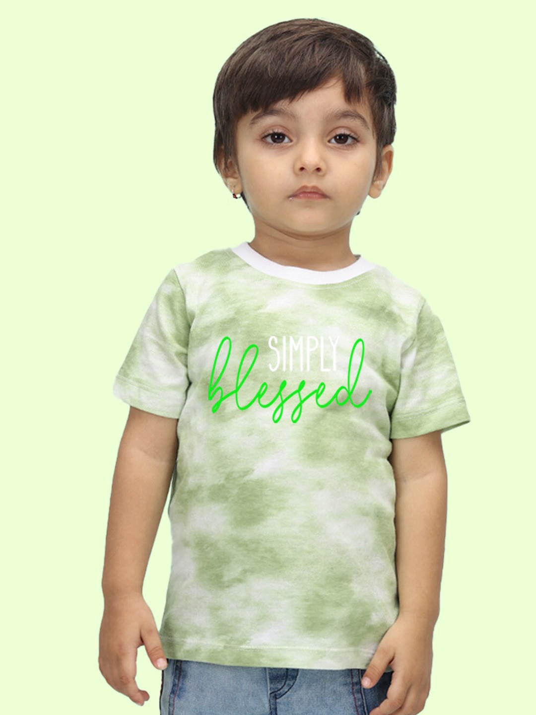 

NUSYL Kids Tie & Dye Typography Printed T-shirt, Green