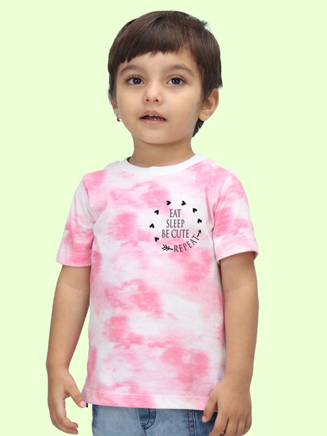 

NUSYL Kids Tie & Dye Typography Printed T-shirt, Pink