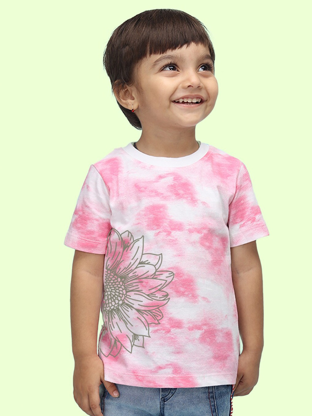 

NUSYL Kids Tie & Dye Floral Printed T-shirt, Pink
