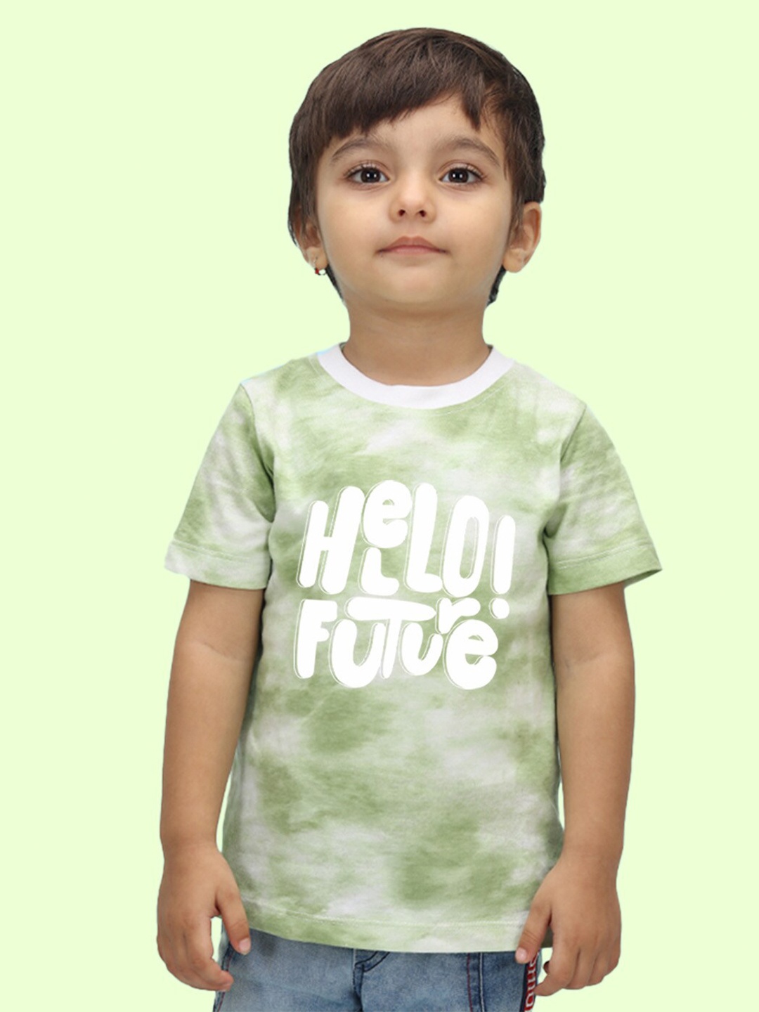 

NUSYL Kids Tie & Dye Typography Printed T-shirt, Green