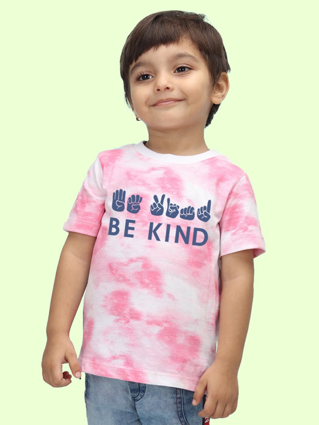 

NUSYL Kids Tie & Dye Typography Printed T-shirt, Pink