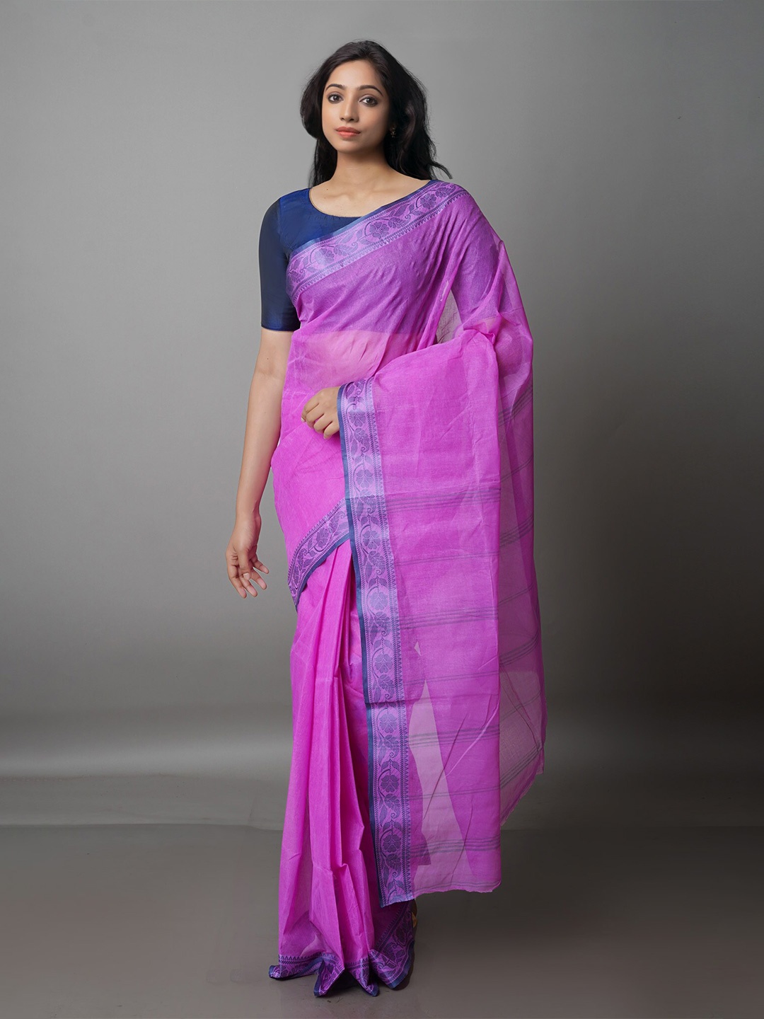 

Unnati Silks Pure Cotton Taant Saree, Pink