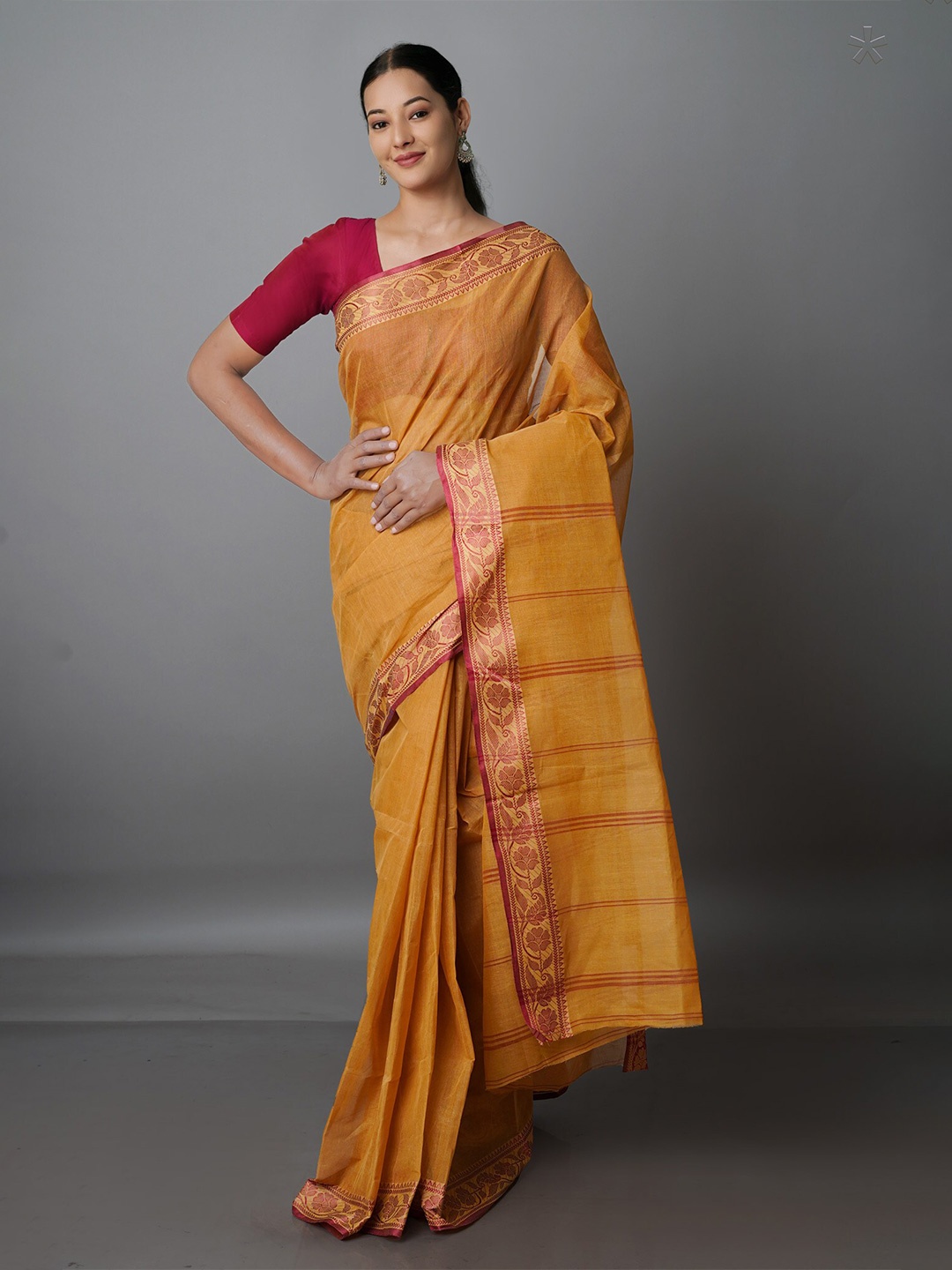 

Unnati Silks Pure Cotton Taant Saree, Brown