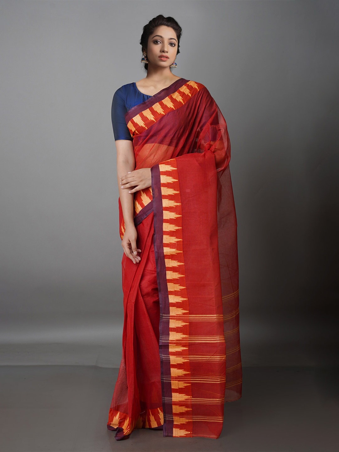 

Unnati Silks Striped Pure Cotton Taant Saree, Burgundy