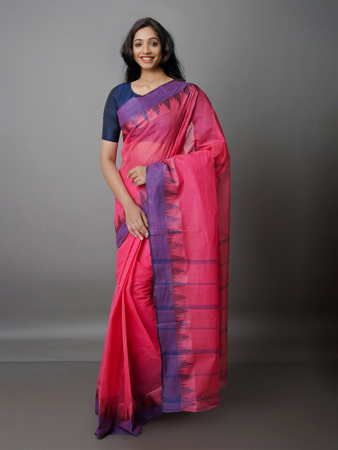 

Unnati Silks Pure Cotton Handloom Taant Saree, Pink