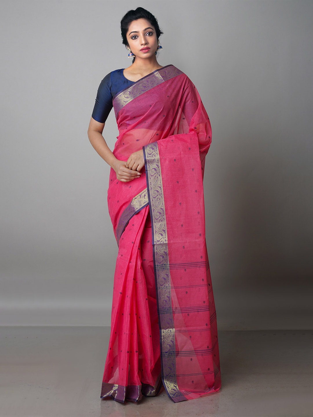 

Unnati Silks Handloom Woven Design Pure Cotton Taant Saree, Pink