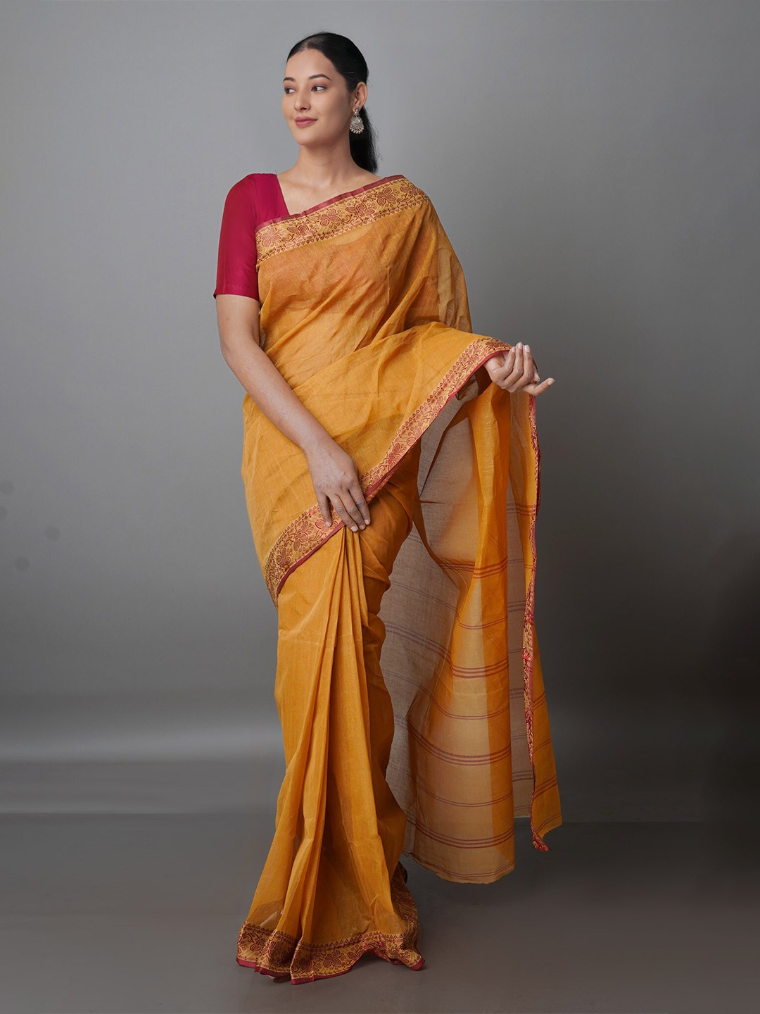 

Unnati Silks Handloom Pure Cotton Taant Saree, Brown
